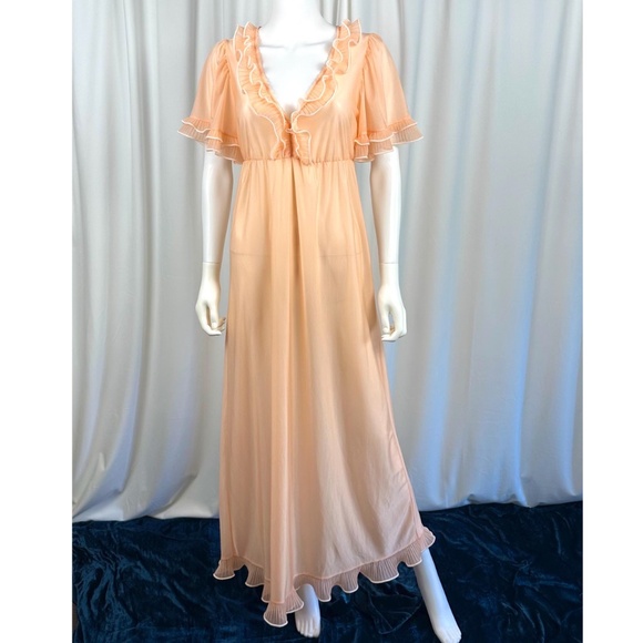 Vintage Other - Vintage 1970’s Bloomies Sheer Long Maxi Dress in Sherbet Orange • Ruffles - S